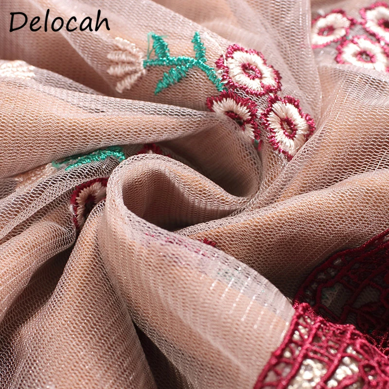 

Delocah Summer Women Fashion DesignerA-Line Dress Lantern Sleeve Bow Embroidery Hollow Out Female Mesh Midi Dresses vestidos