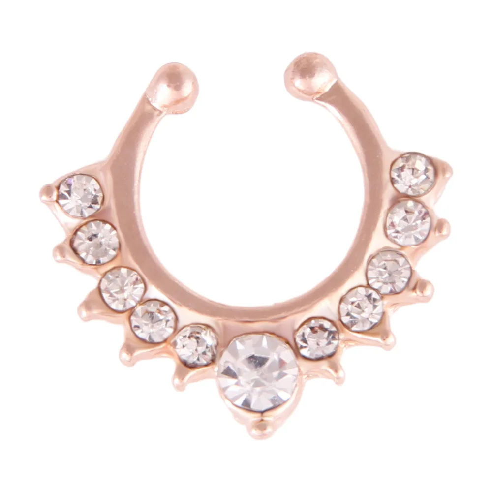 Style1 Rose Gold 1 шт. Нержавеющая сталь Циркон пирсинг в нос кольцо кольца носа поддельный пирсинг, Септум промышленный женские аксессуары для украшения тела - Окраска металла: Style1 Rose Gold
