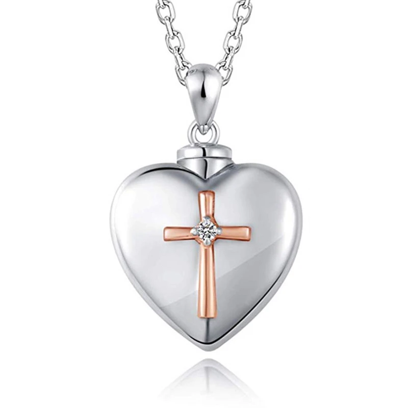 Love Heart Pendant Necklace Ashes Box Memorial Urn Pendant Openable Rhinestone Cross Necklace Ash Case Holder Dropship