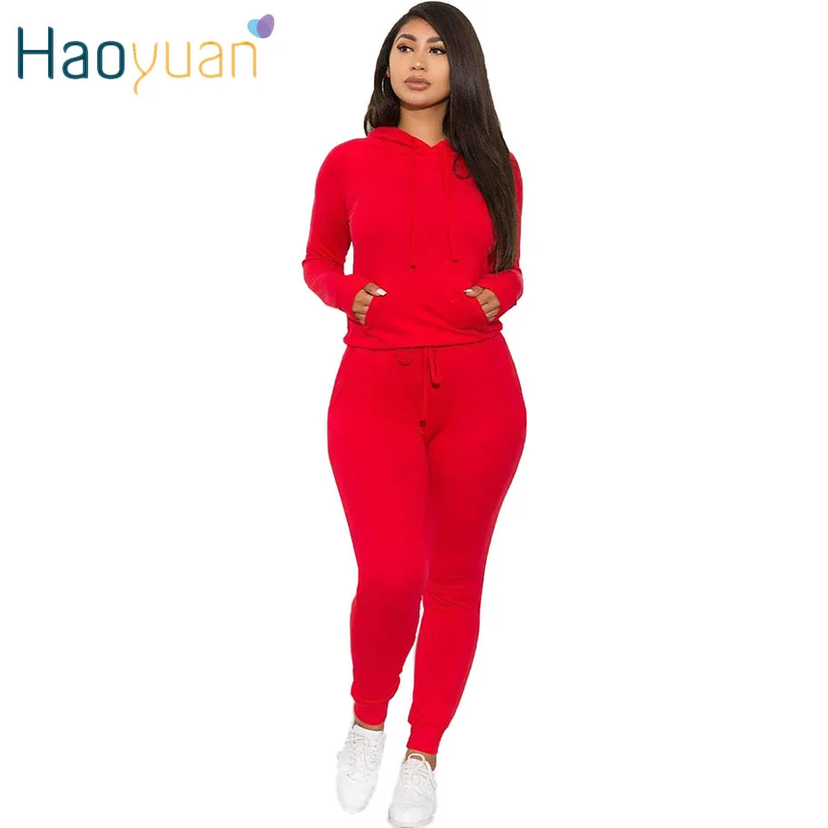 HAOYUAN, повседневный спортивный костюм, женский комплект, длинный рукав, толстовка с капюшоном+ штаны на шнуровке, спортивный костюм, осень, уличная одежда, праздничная одежда