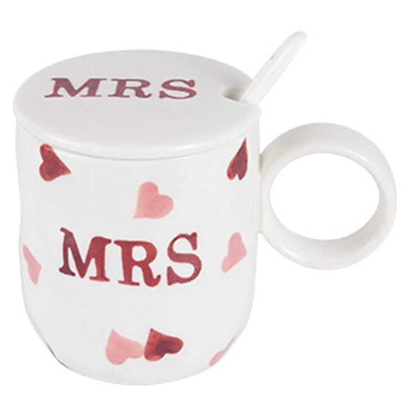 

Simple Family Mugs Small Fresh with Spoons &Lids Mr and Mrs Mugs