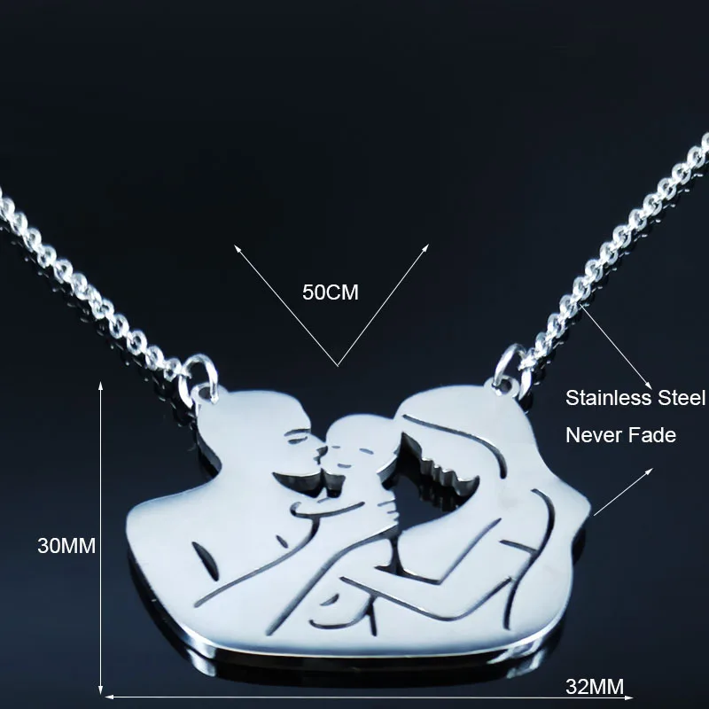 

Family Dad Mum Baby StainlessSteel Necklaces for Women Silver Color Statement Necklace Jewelry colares Mother's Day Gift N623S0
