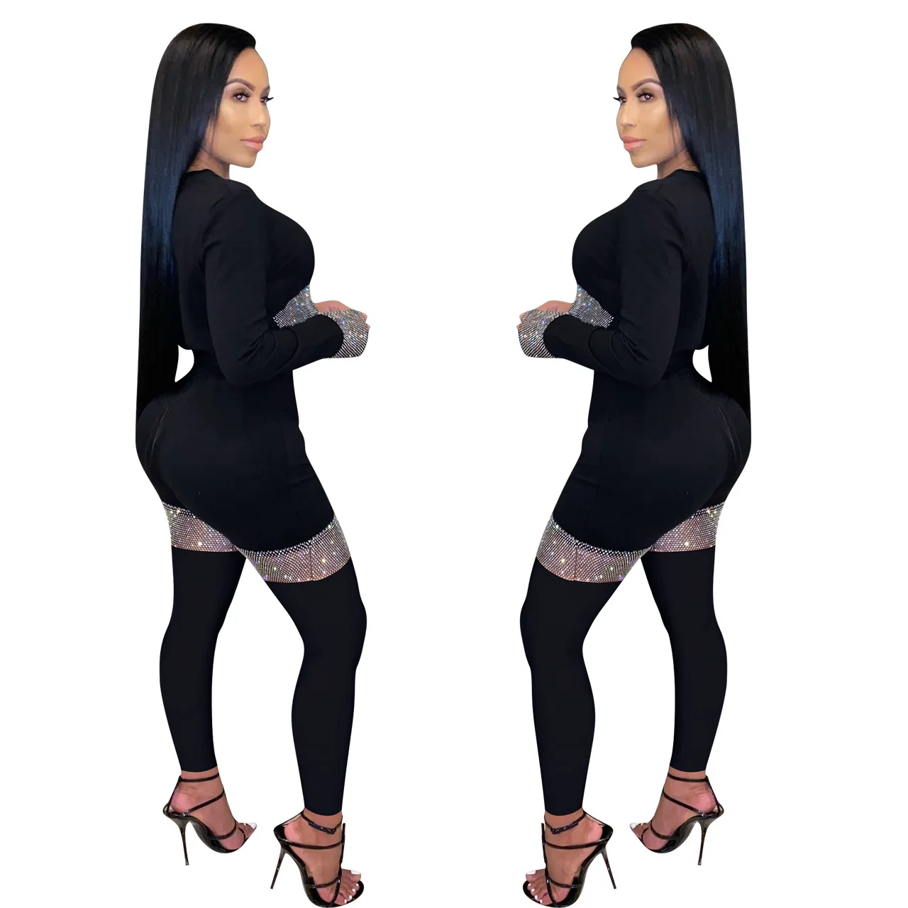 

Zoctuo Jumpsuit Mesh Sheer Velvet Patchwork Jumpsuit O Neck Long Sleeve Skinny High Waist Night Club Autumn Romper
