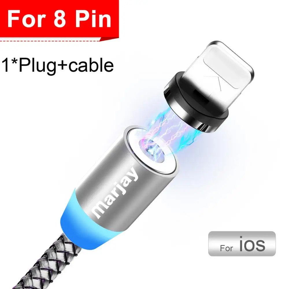 Silver For iphone Marjay, магнитная зарядка зарядное устройство, магнитный кабель Micro USB кабель для iPhone, samsung, Android, быстрая зарядка, магнит, usb type-C кабель, шнур для мобильного телефона, провод - Цвет: Silver For iphone