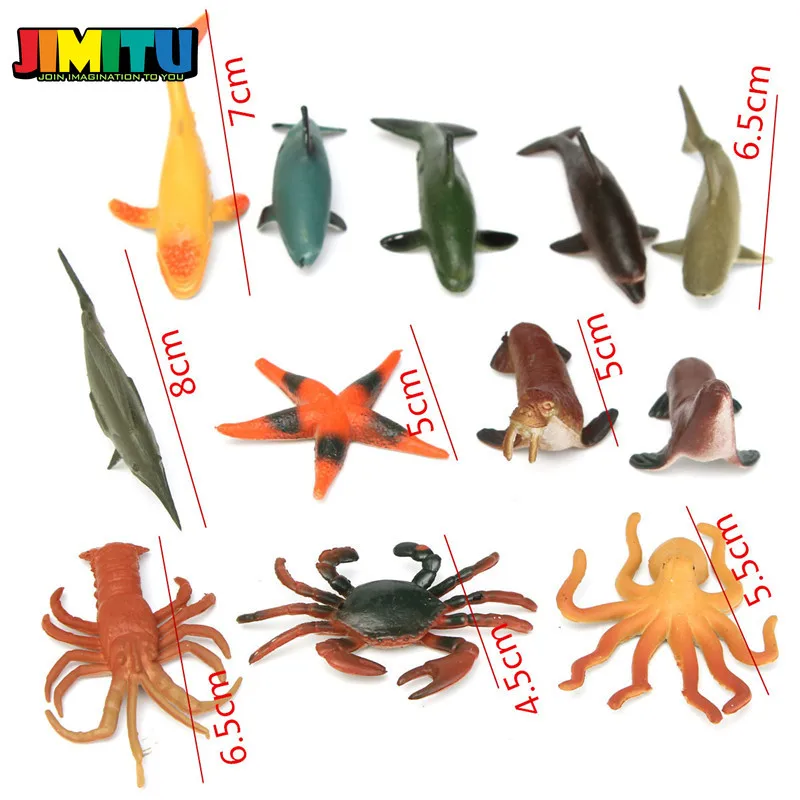JIMITU 12 шт./компл. 4,5-8 см Пластик морской фигурки животных животные океана Морская жизнь Акула китовый Краб детские игрушки