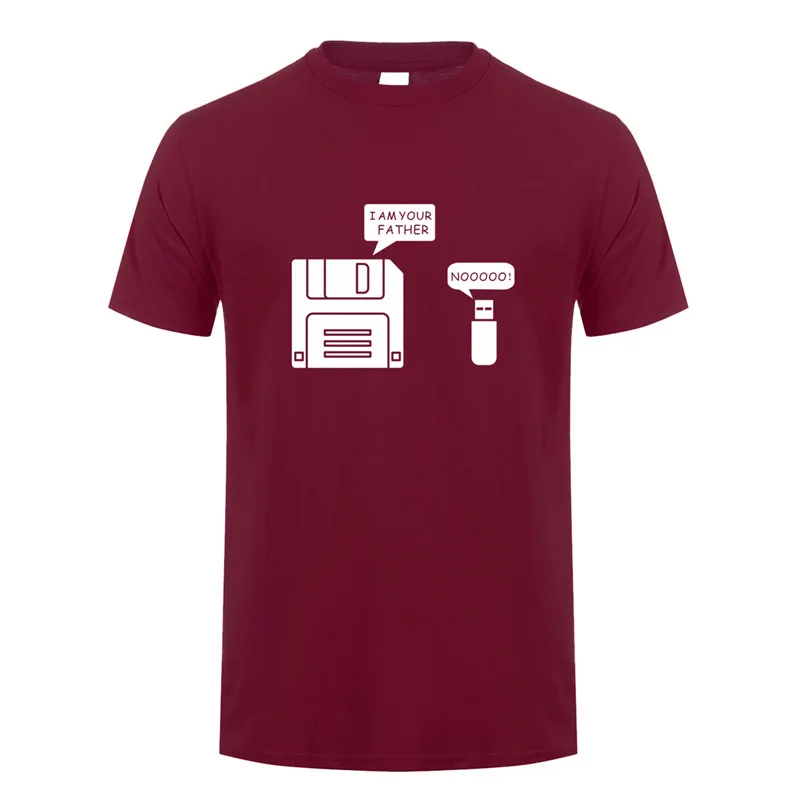 Maroon Новинка, Мужская хлопковая футболка с коротким рукавом, с дискетом USB, с надписью «I am Your Father», «Humor Disk», Повседневная футболка, Camisetas Hombre Man OS-020 - Цвет: Maroon