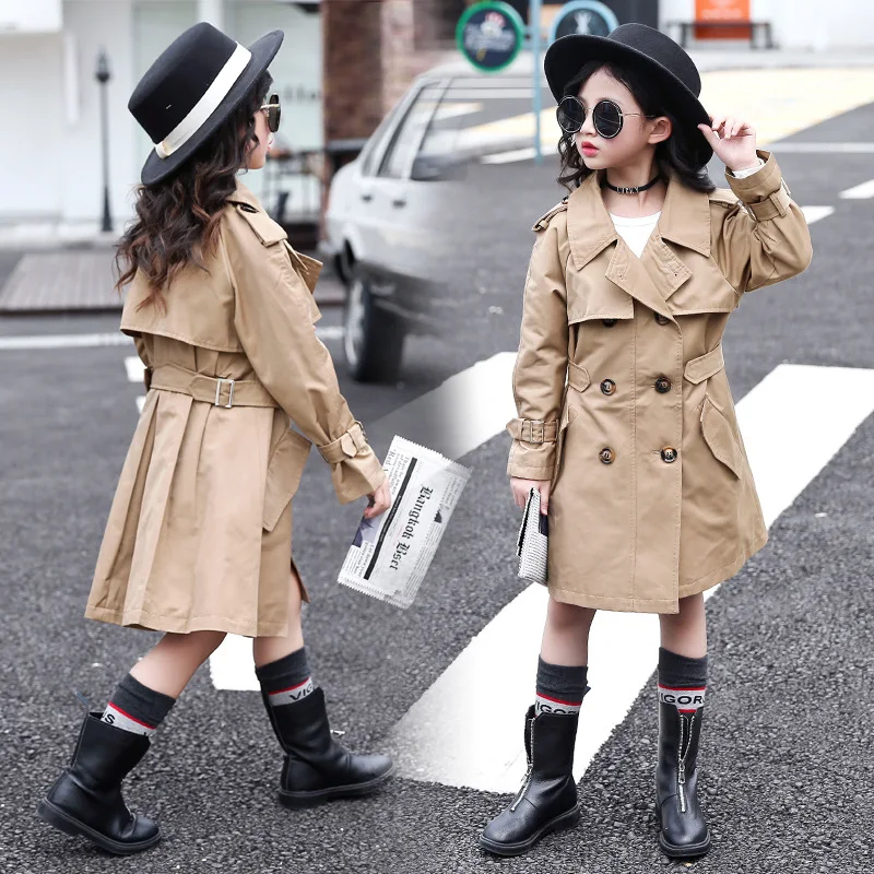Подростковые плащи для девочек ветровки осенние длинные пальто цвета хаки