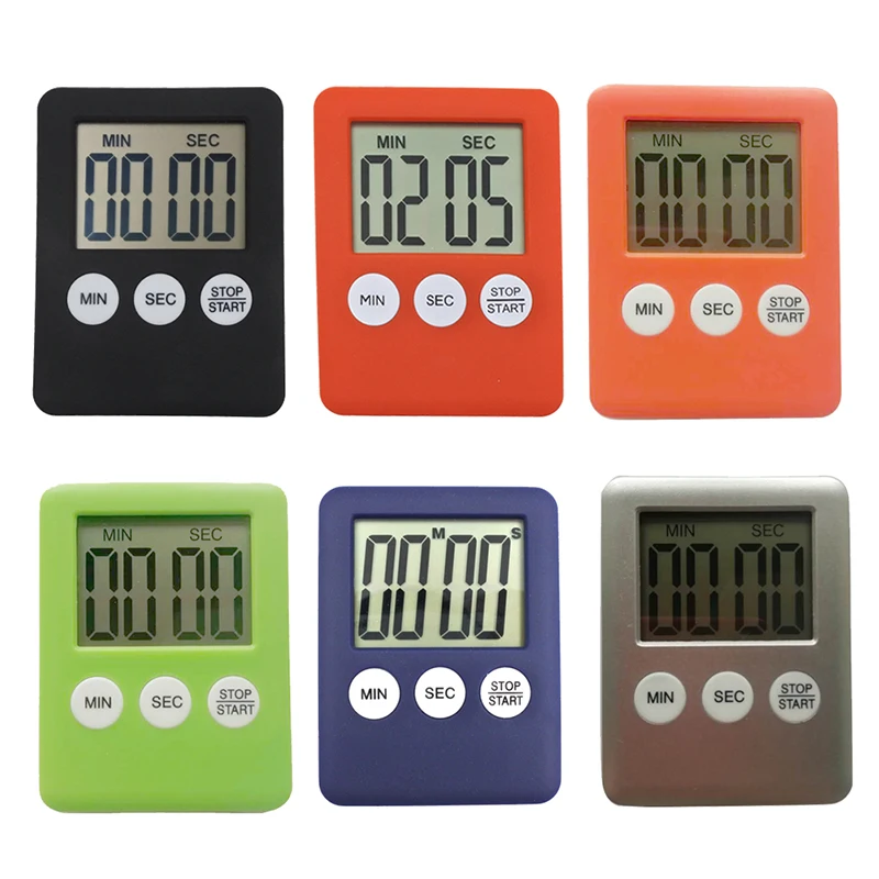 

1Pc 6 Colors Super Thin LCD Digital Screen Kitchen Timer Square Cooking Count Up Countdown Alarm Magnet Clock