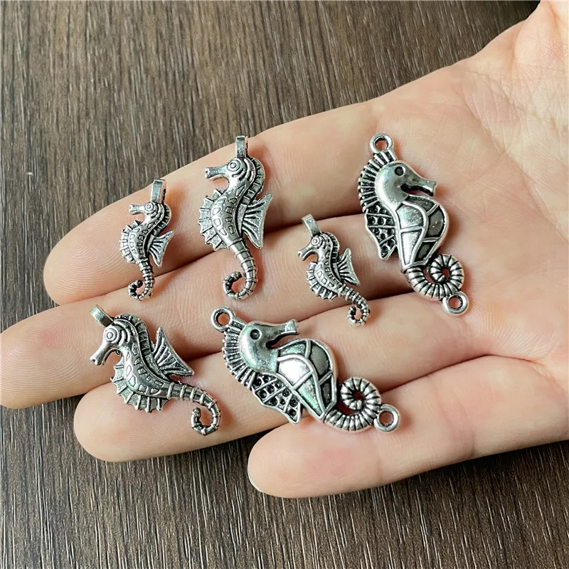 

JunKang Metal Alloy 3 Models Seahorse Pendant DIY Bracelet Necklace Jewelry Handicraft Connector Accessories
