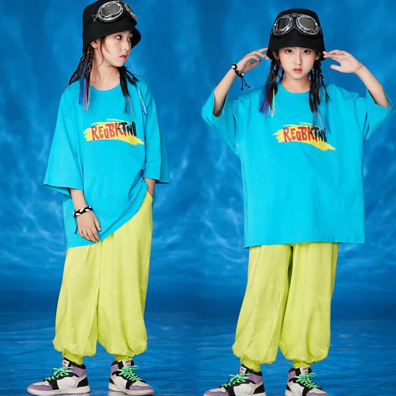 

Kids Ballroom Hip Hop dance wear clothing Oversized T Shirt Top summer running pants Girls Boys Jazz Dance Costume Party Outfits