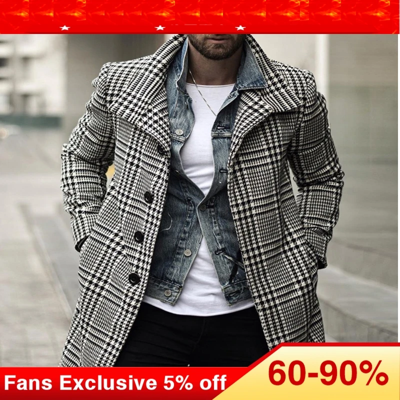 Клетчатый Тренч размера плюс мужской Европейский ретро Модный однобортный