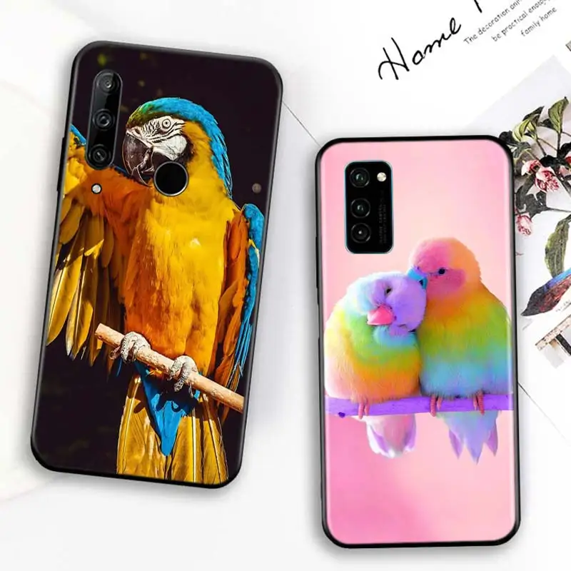 

Bright Black Cover Cute parrot for Huawei Honor 30 20S 20 10i 9S 9A 9C 9X 8X 10 9 Lite 8A 7C 7A Pro Phone Case