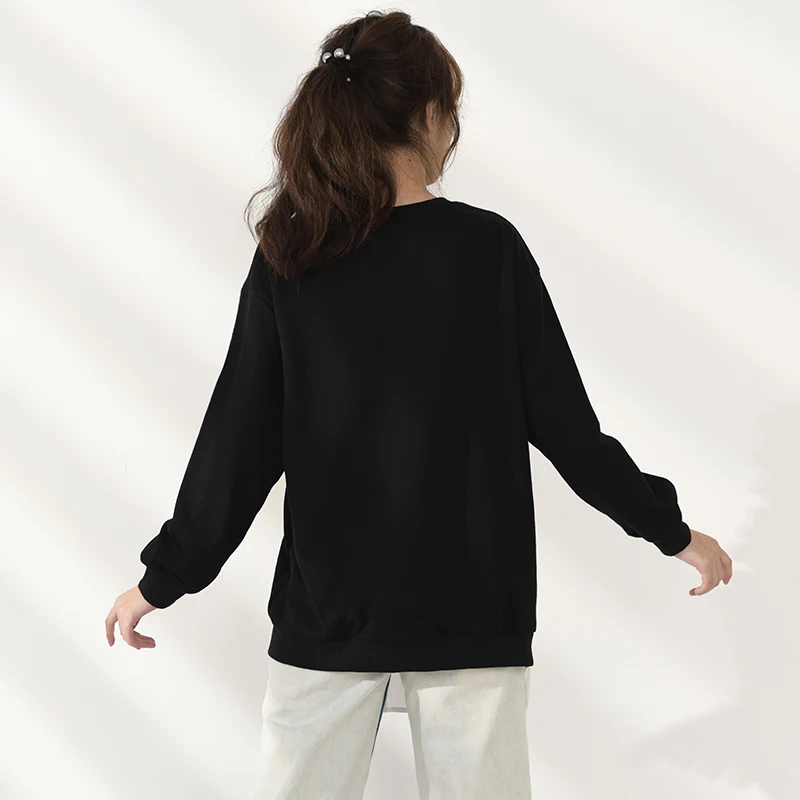 

[EAM] Loose Fit Black Ruffles Irregular Sweatshirt New Round Neck Long Sleeve Women Big Size Fashion Spring Autumn 2021 JL0520