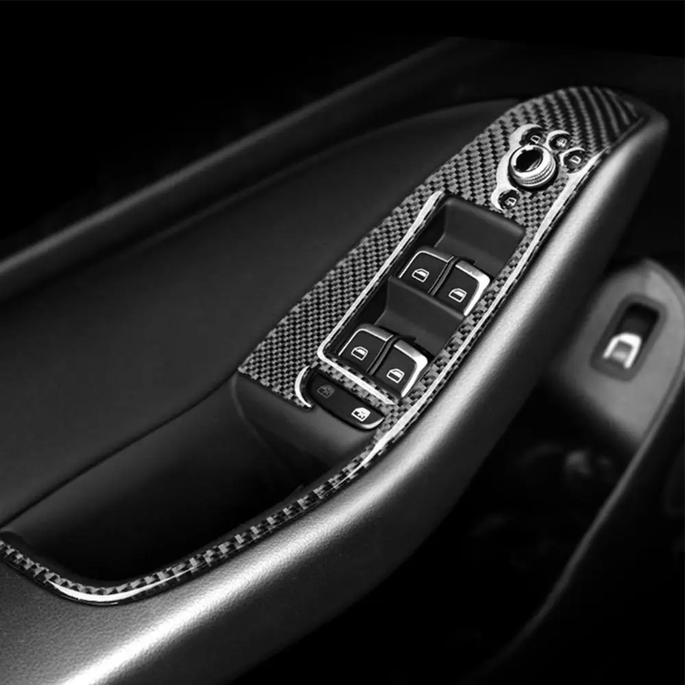 4pcs Real Carbon Fiber Stickers Armrest Inner Door Handle Frame Trim fit for Audi Q5 2010-2018 SQ5 2013-2017 Models Accessories