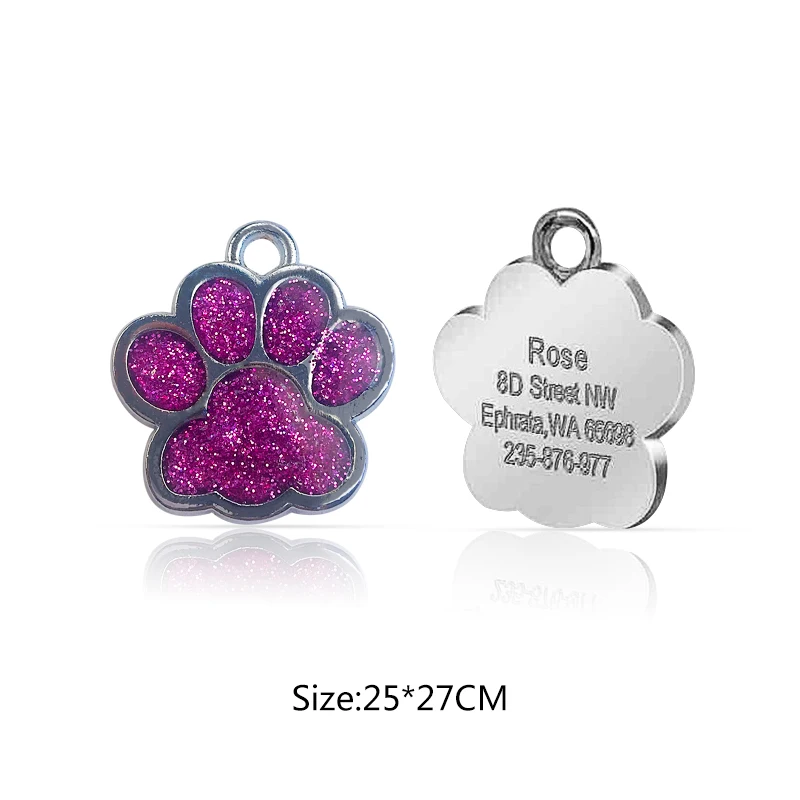 27x25mm Purple Персонализированные индивидуальные собаки ID тег гравировка металла Pet Cat имя метки ошейник аксессуары кулон табличка блеск брелок - Цвет: 27x25mm Purple