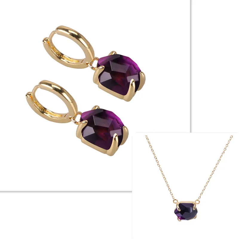 

Solid Sterling Silver Gold Plated Jewelry Set Natural Synthetic Amethyst Candy Series 2021 Women's Real Gold Plated New