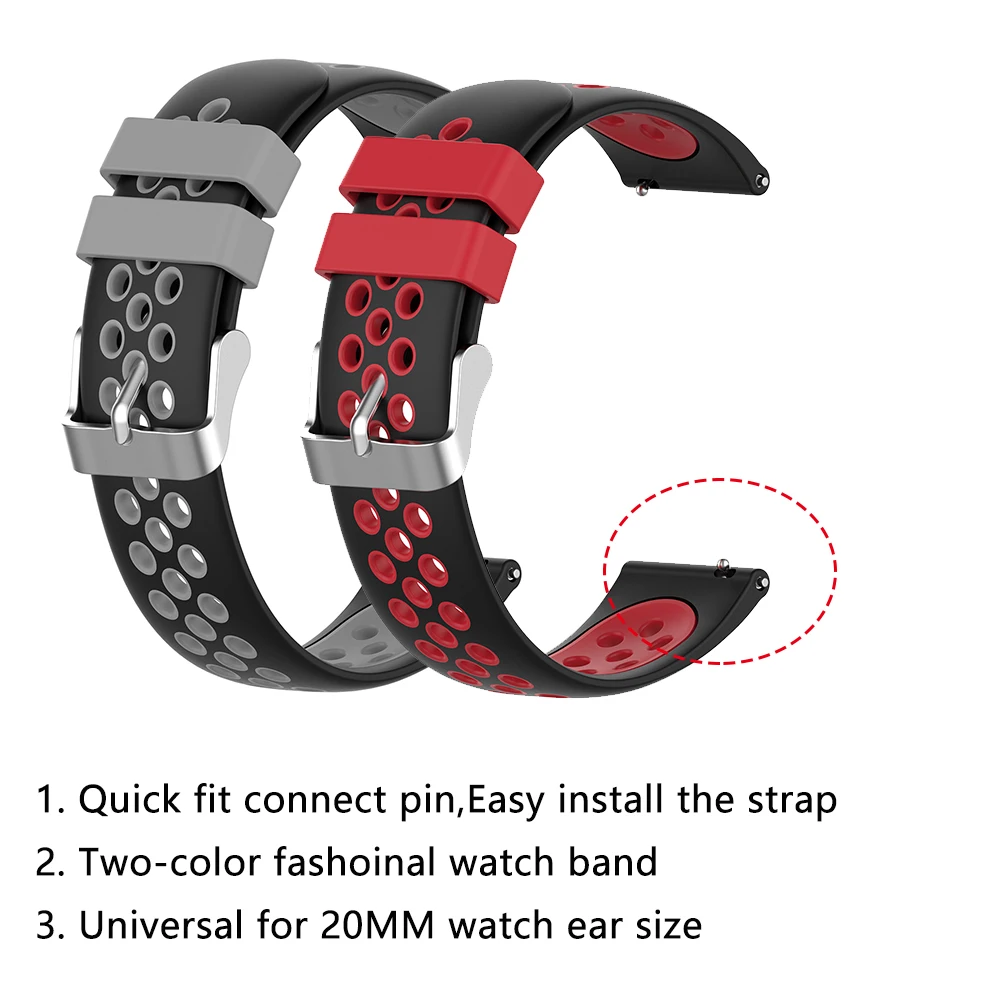 Резиновый ремешок для часов Huawei GT2 magic2 42 мм сменный Amazfit GTS BIP GTR двухцветный