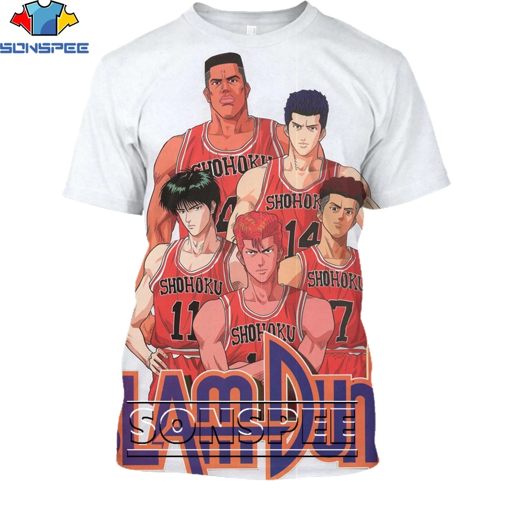 

SONSPEE 3D Printing Slam Dunk Cartoon Anime T-shirt Fashion Casual Loose Round Neck Men/Ladies Basketball Hip Hop Trend Harajuku