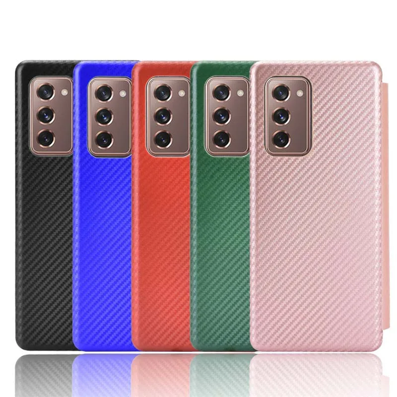 

Flip Carbon Fiber Leather Case Magnetic Case Card Wallet Cover For Samsung Galaxy Z Fold 2 5G W21 Protective Case Phone KS0886