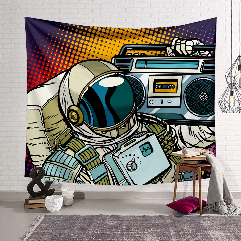 

Astronaut Seven Star Bead Tapestry Headboard Wall Art Bedspread Dorm Tapestry for Living Room Bedroom Home Decor