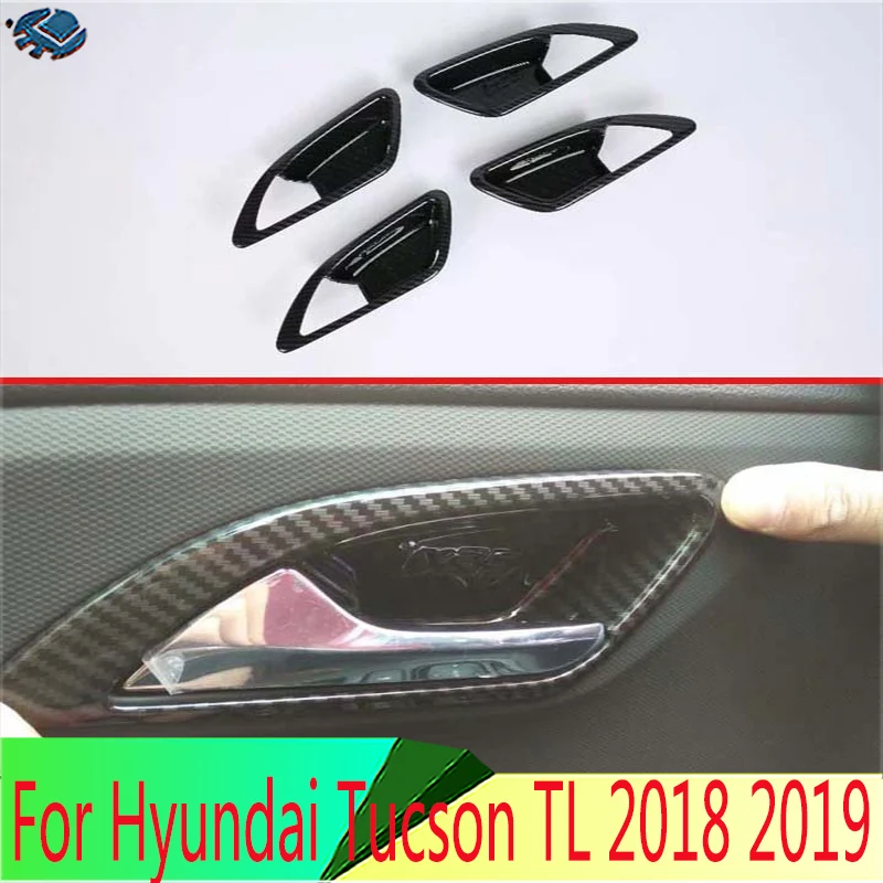 

Для Hyundai Tucson TL ix35 2018 2019 Стиль углеродного волокна крышка внутренней дверной ручки Catch Bowl отделка вставка ободок рамка украшение