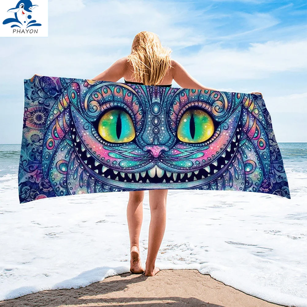 

PHAYON Tribal Pattern Beach Towel For Adult Surf Poncho Swimming Cartoon Cat Diving Quick Dry Sport Towel Microfiber Bath Towel
