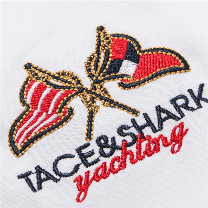 

TACE&SHARK Casual Navy Men's Half Zipper Clothing Shark Flag Embroidery Short Sleeve Polo Shirts Men Fashion Camisa Polo Homme
