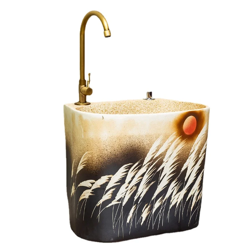 

Mop Pool Automatic Drainage Outdoor Art Ceramic Mop Home Bathroom Floor Washing Basin Balcony Mop Sink