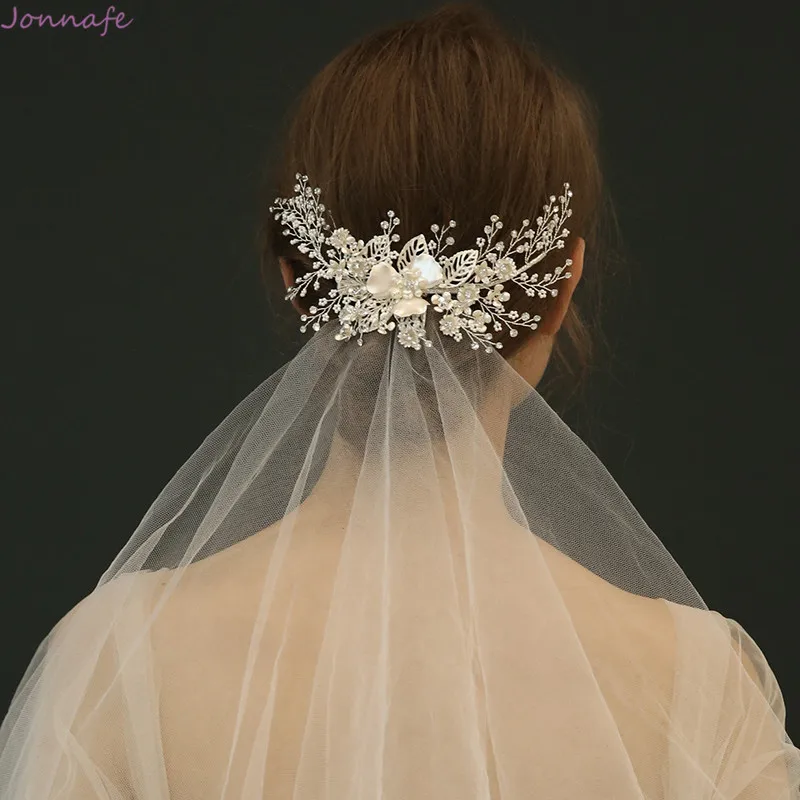 Женский обруч для волос с маленьким жемчугом серебристая Расческа невесты