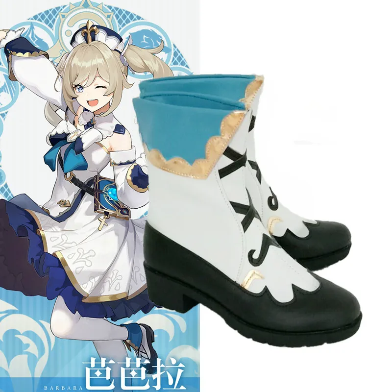 Игра Genshin воздействия Косплэй туфли Barbara на застежке-молнии Женские Полусапоги