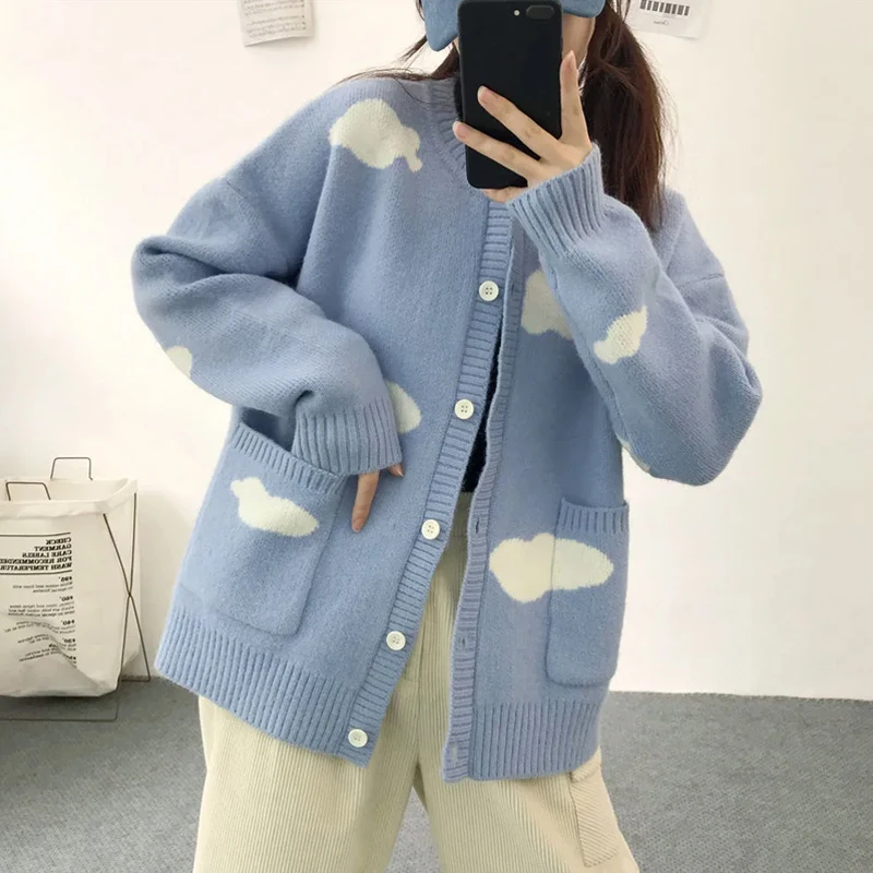 Корейский облачный свитер пальто 2020 осень зима длинный рукав вязаная куртка