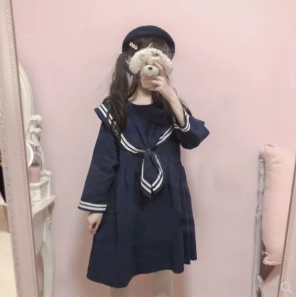 

Japanese sweet lolita dress student cute soft girl kawaii navy op princess spring JK uniform dress Lolita cos op loli