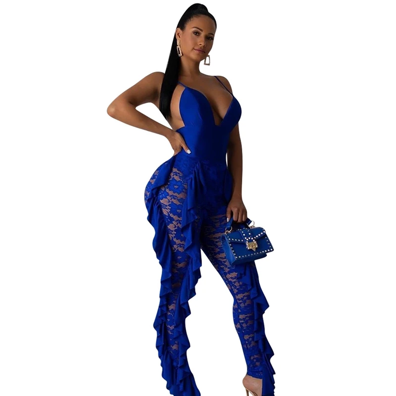 Сексуальный кружевной комбинезон с оборками Женский Облегающий Клубные брюки на