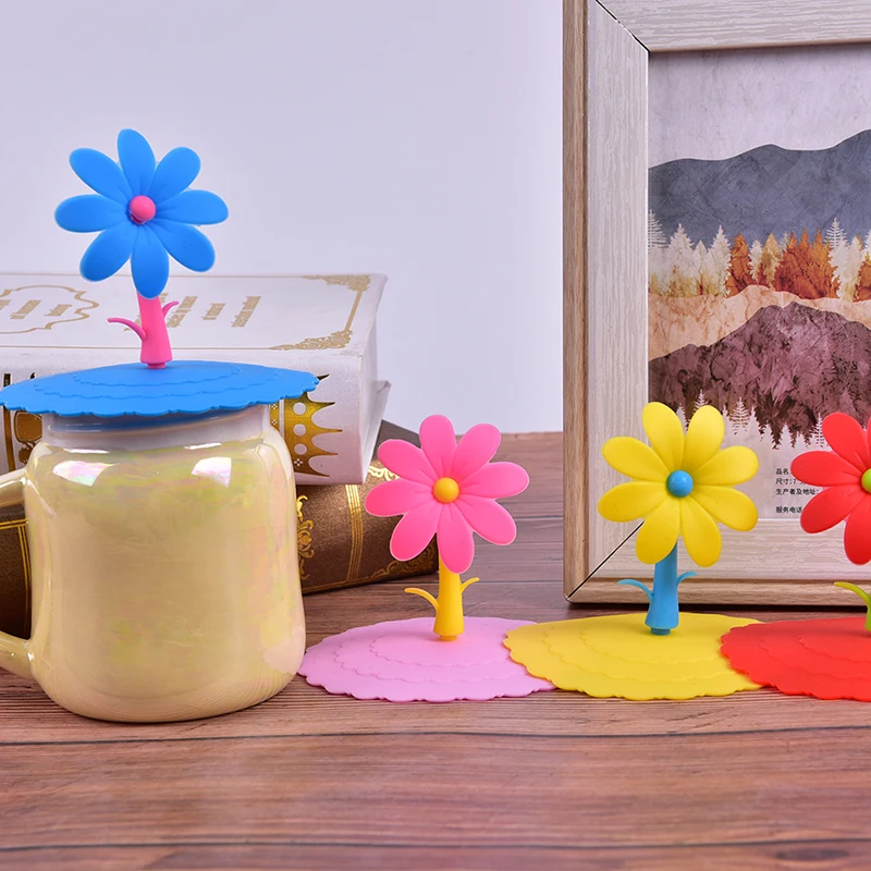 

Cute Flowers Adorn Water Drinking Cup Lid Silicone Anti-dust Bowl Cover Cup Seals Glass Mugs Cap Cups Lid-silicon