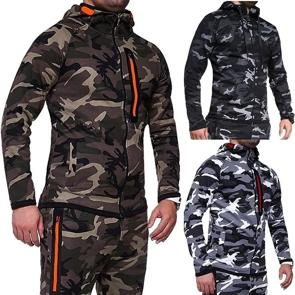 

ZOGAA Spring Fall Mens Track Suit Fashion Hooded Sweatshirt Camouflage Sports Outdoor Coat Tracksuit Bodybuilding Sweat Suit Men