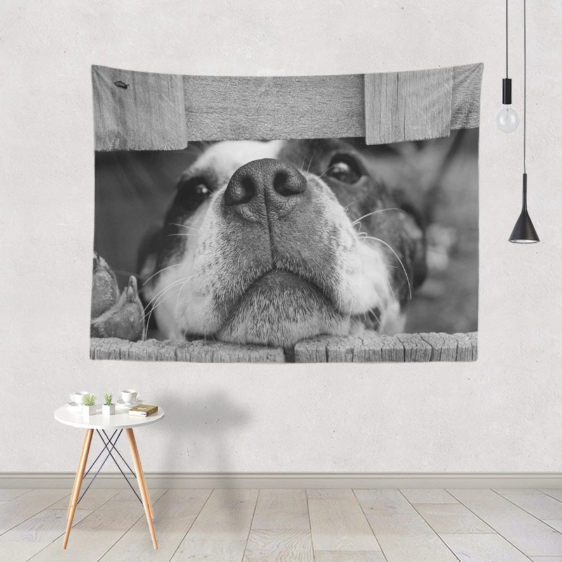 Cute And Interesting Tapestry White Dog Leaves Heart Animal Wall Hanging Home Dormitory Decoration 130*150Cm Polyester Yoga Mat | Дом и сад