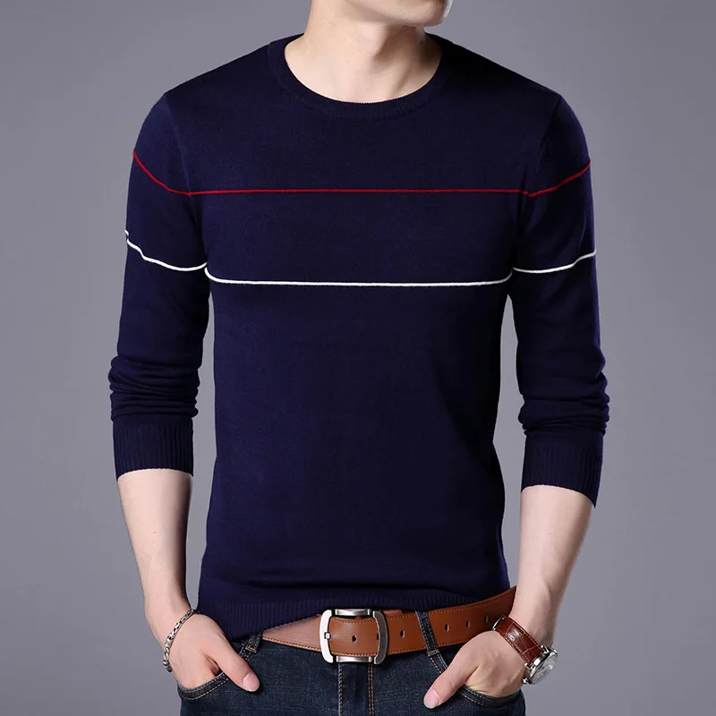 

Mens Casual Pullovers Plus Size Male Knitted Tops 2020 Autumn O Neck Striped Long Sleeved Men's Sweaters Les hommes Chandail