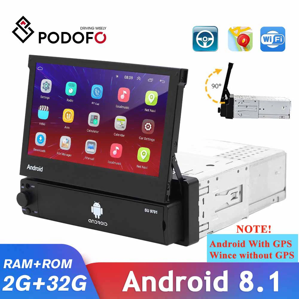 $60.46 Podofo Android 1din Car Radio Quad-Core Multimedia Player 7'' Universal Wifi GPS Optional BT Autoradio FM Stereo Receiver ISO