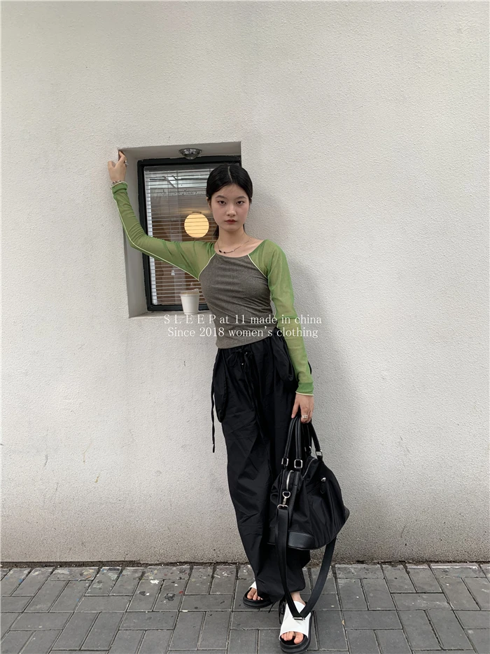 

Summer Simple and Thin Color Matching Long-Sleeved T-shirt Summer New Top