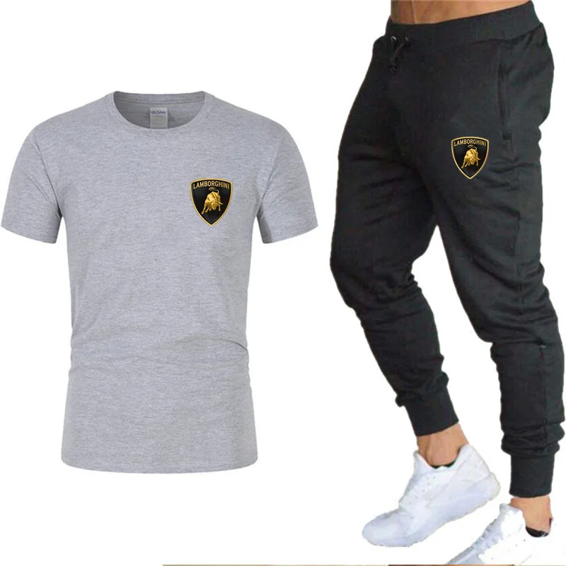 

2021 fashion brand sportswear men's suit cotton T-shirt pants two-piece summer casual sportswear running fitness track suit