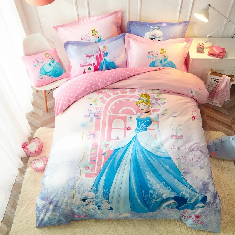 Home Textile Disney Pink Cinderella Princess Teenage Girl Woman Duvet Quilt Cover Bed Sheet Pillowcase Bedroom Decoration