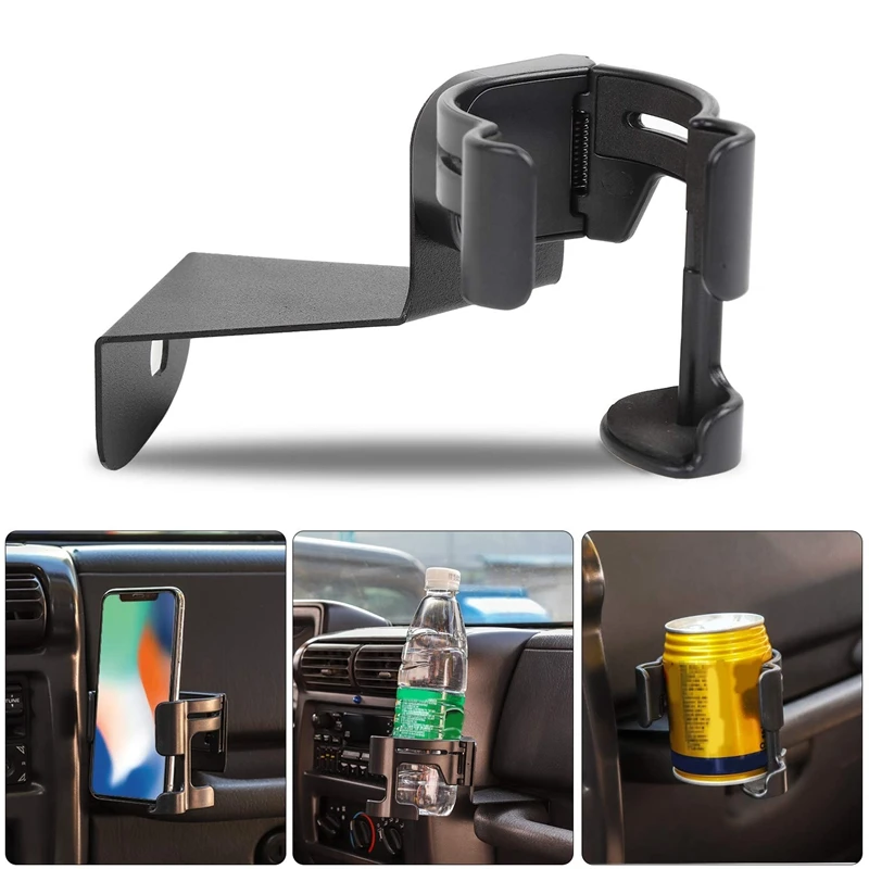 

Multi-Function Drink Cup Phone Holder, 2 in 1 Bolt-On Stand Bracket Organizer for 1997-2006 Jeep Wrangler Car Accessories