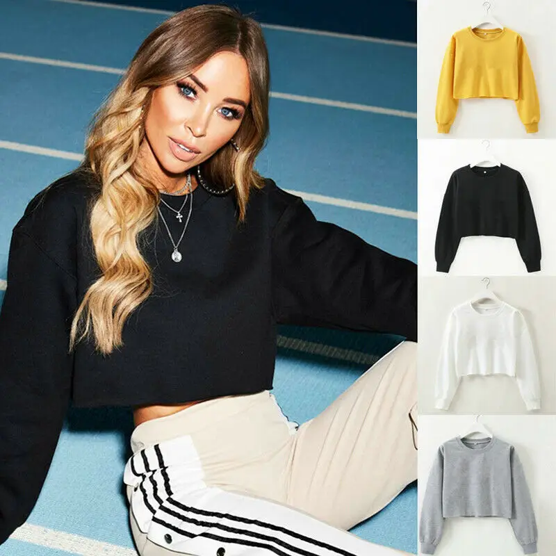 Женский свитшот ярких цветов Модный с длинным рукавом короткий пуловер круглым