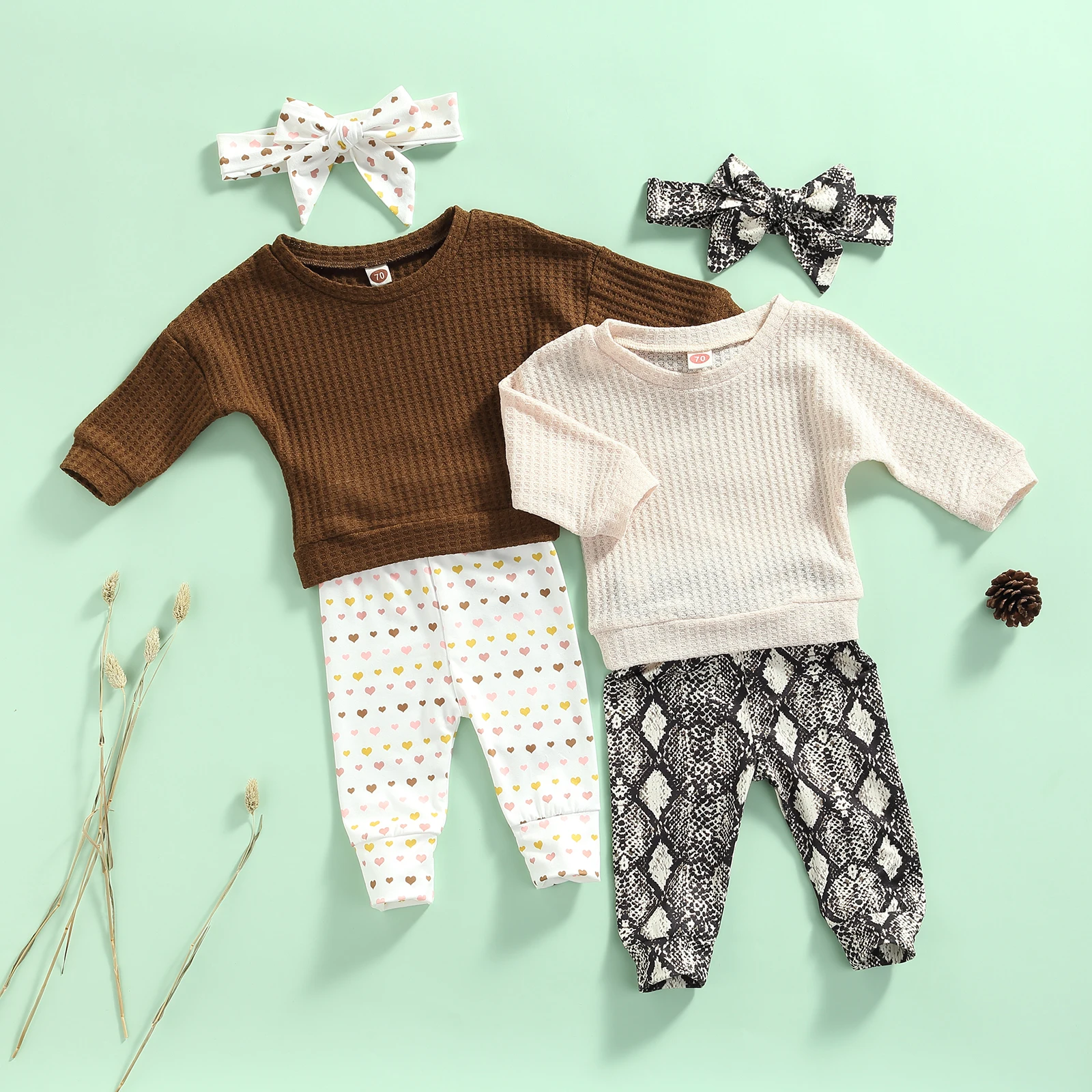 Осенний костюм для маленьких девочек из 3 предметов однотонный свитшот с длинным