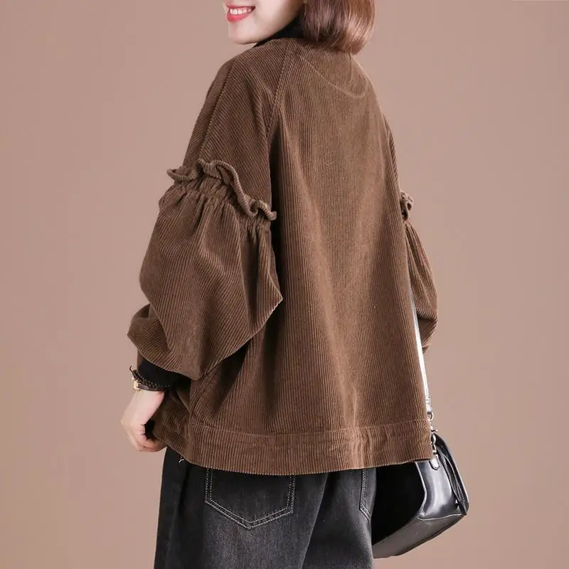 

Женская Вельветовая куртка на молнии, Повседневная Свободная хлопковая куртка с длинным рукавом и круглым вырезом, W757, весна-осень 2021