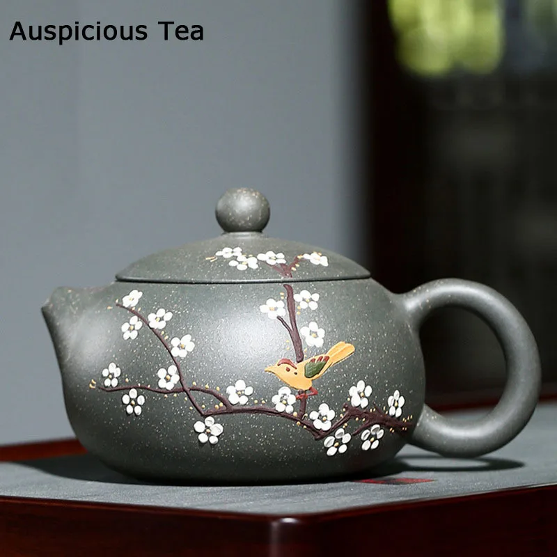 

240ml Chinese Yixing Purple Clay Teapots Flower and Bird Pattern Xishi Tea Pot Kettle Famous Handmade Zisha Teaware Tea Ceremony