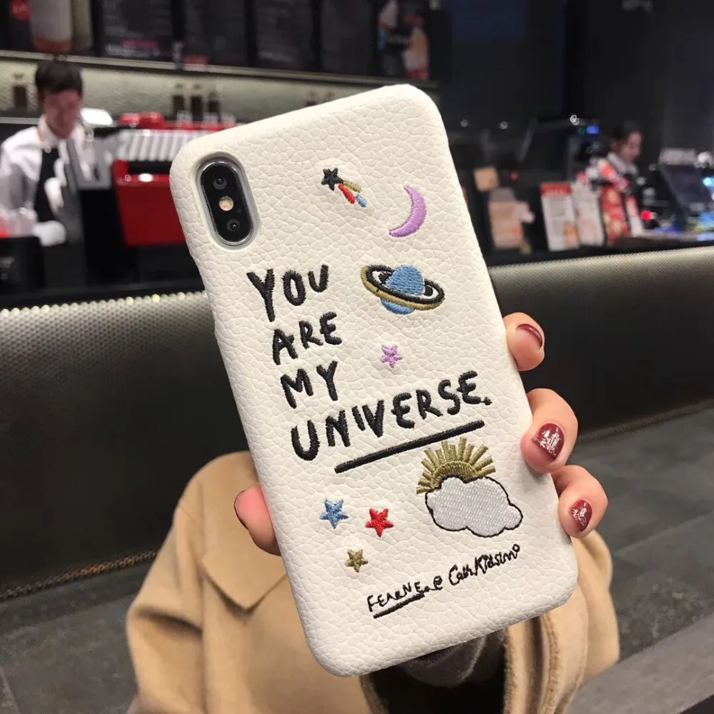 Для iphone 11 Pro Max Роскошный кожаный чехол для телефона с вышивкой планета Вселенная для iphone 6 6s 7 plus 8plus X XR XS MAX
