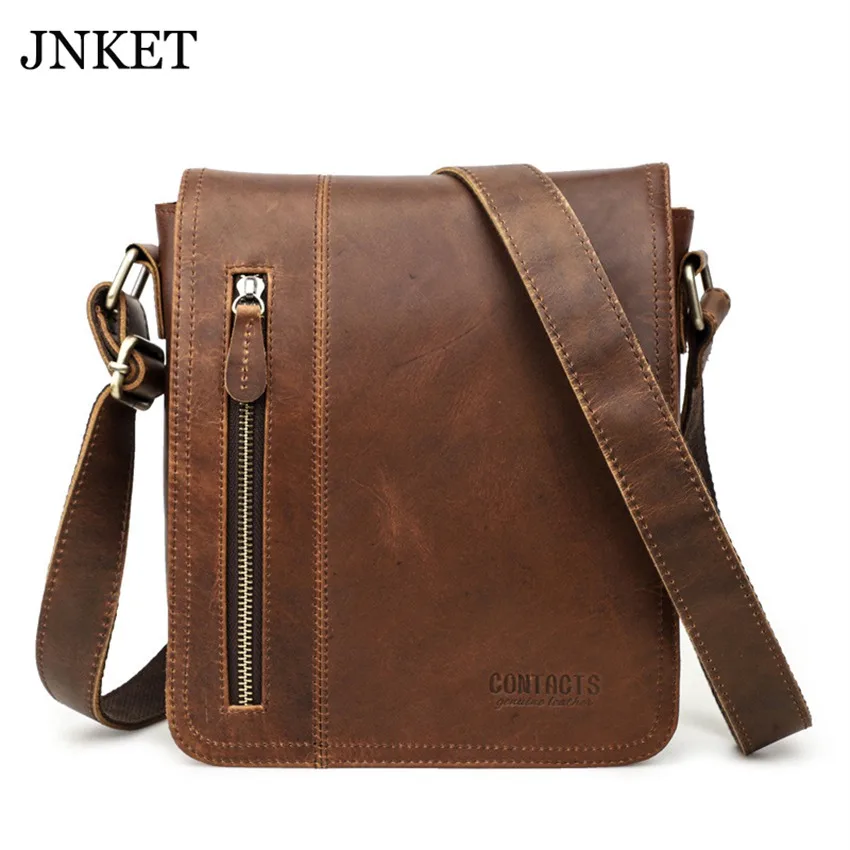 JNKET New Retro Men's Cow Leather Shoulder Bag Leisure Sling Bag Business Crossbody Bags Messenger Bag