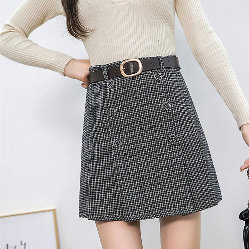 Женская модная шерстяная юбка с ягодицами новый стиль клетчатые юбки принтом