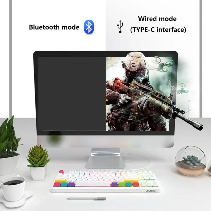 

87 Keys Bluetooth Wired/Wireless Mechanical Keyboard for Ajazz K870T with RGB Backlit Type C Cable 2000mAh Battery NKRO for X6HA